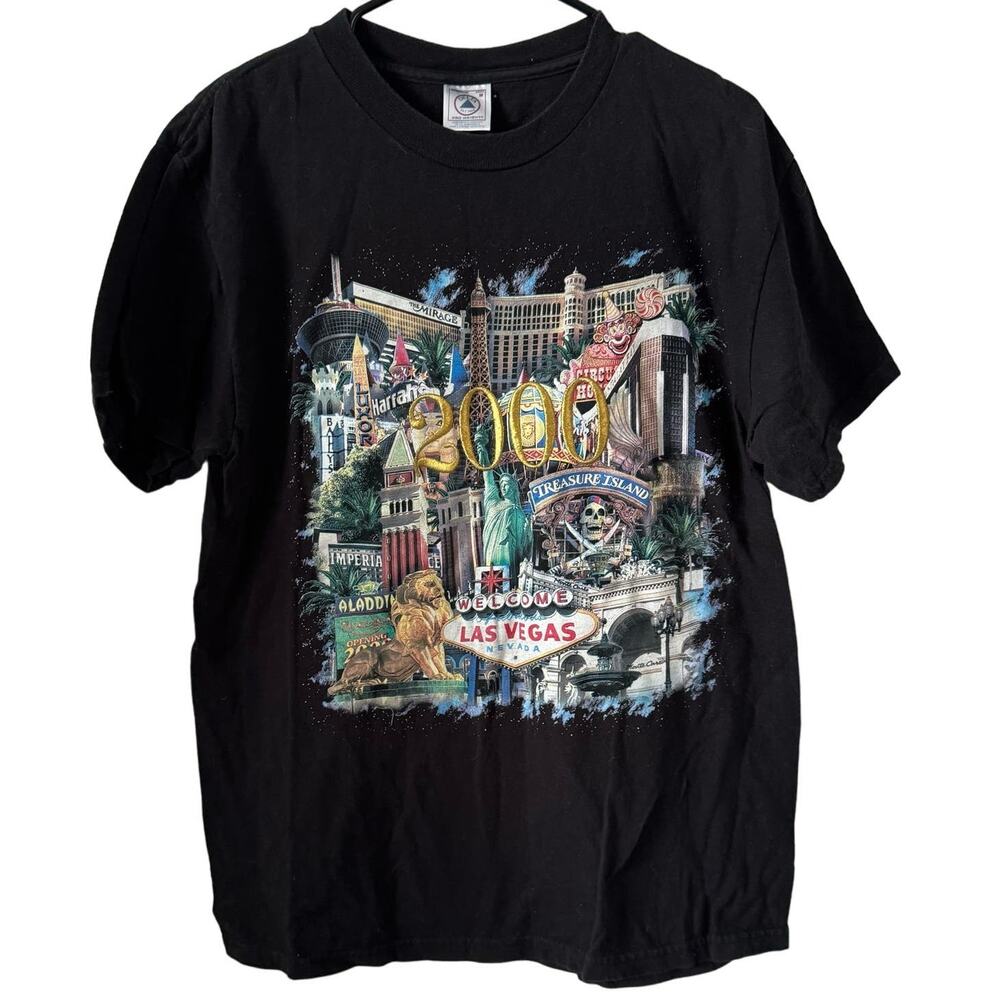 Vintage Y2K Las Vegas Casino Graphic Tee Unisex Black M Aladdin Grand Opening